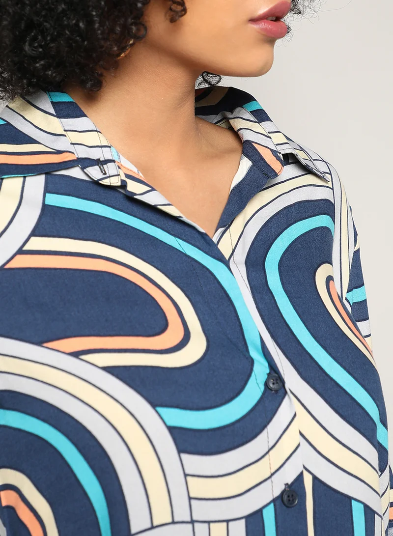 Pinacolada  Women's Indigo Blue Contrast Lined Co-Ord Set For Casual Wear | Spread Collar | Regular Sleeves | Button Closure | Co-Ords Crafted With Comfort Fit For Everyday Wear for Women | Best Price UAE